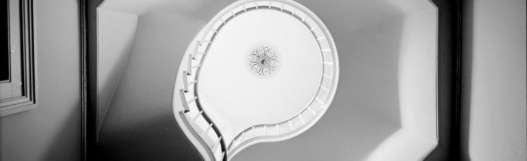 view of the Octagon House staircase from the bottom floor