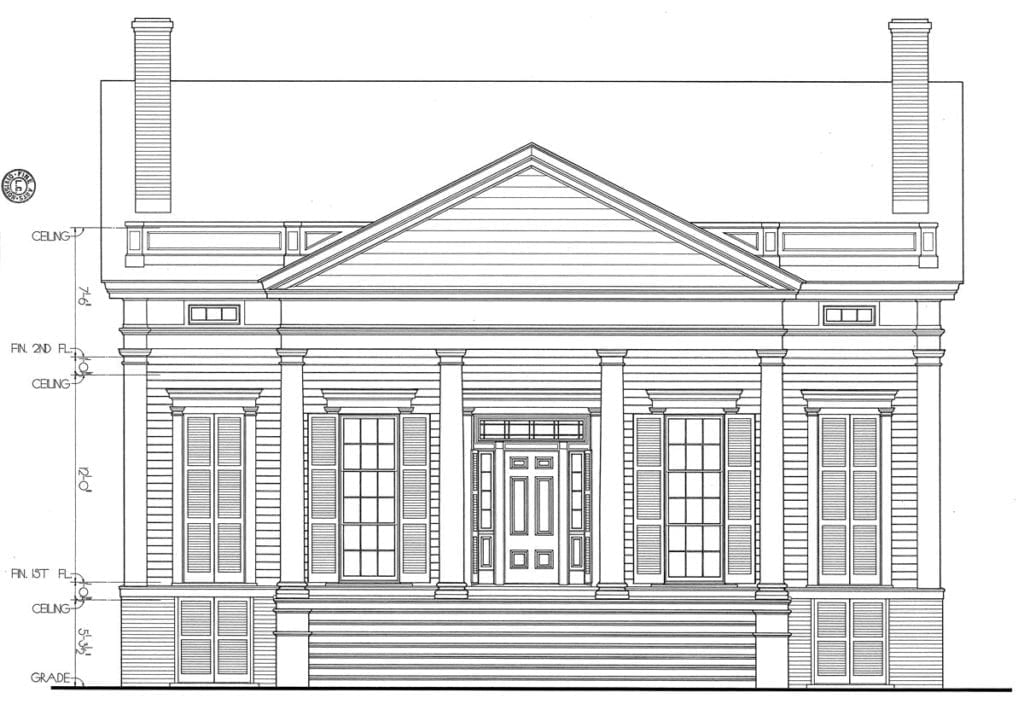 1933 elevation drawing of the Clarke House Museum
